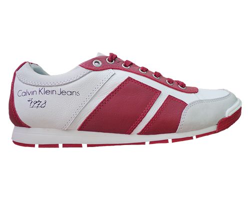 Tênis Calvin Klein Est. 1978 em Couro Branco e Vinho MOD:106